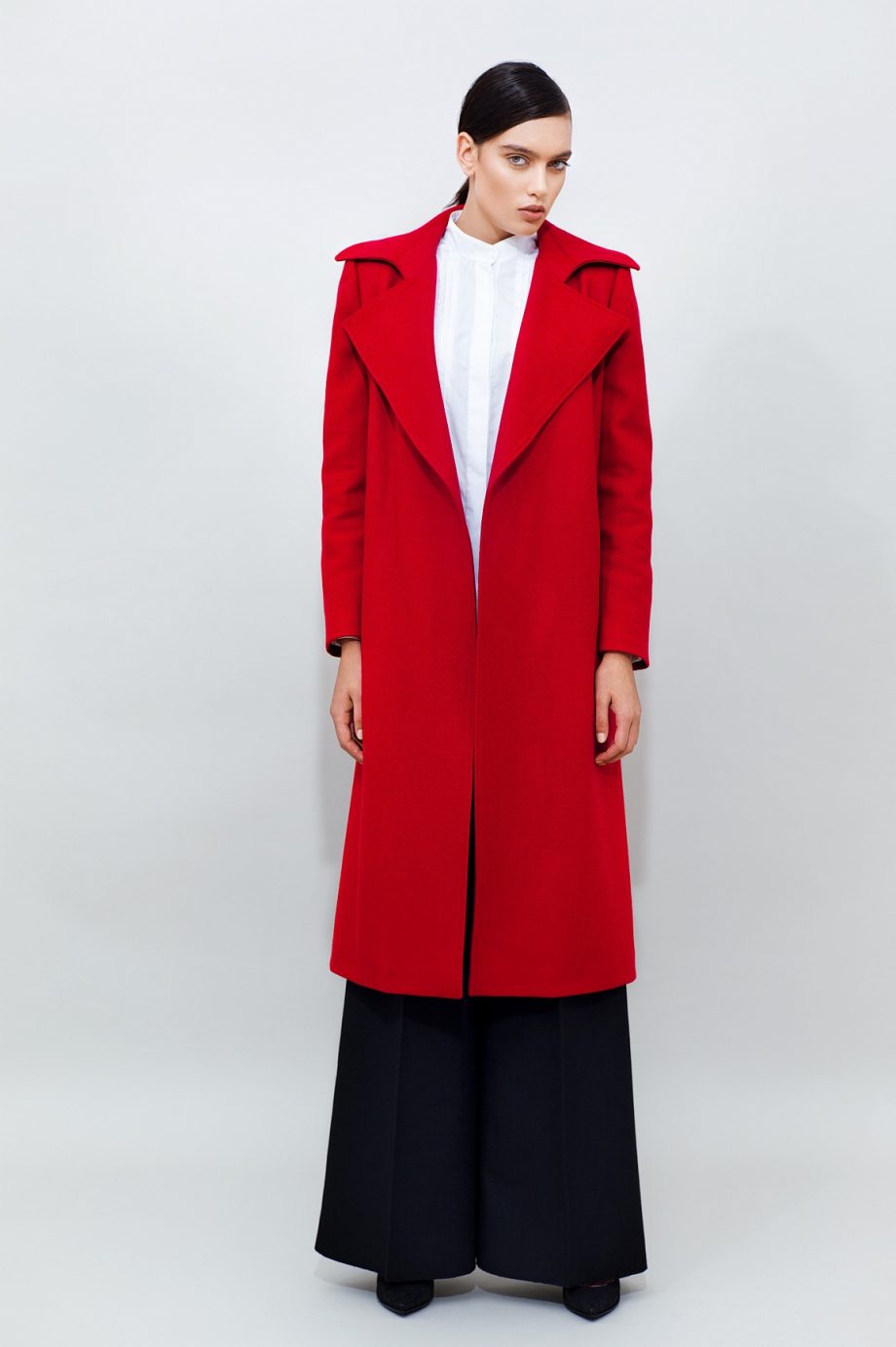 Belted Wool Coat Long Wide Leg Pants