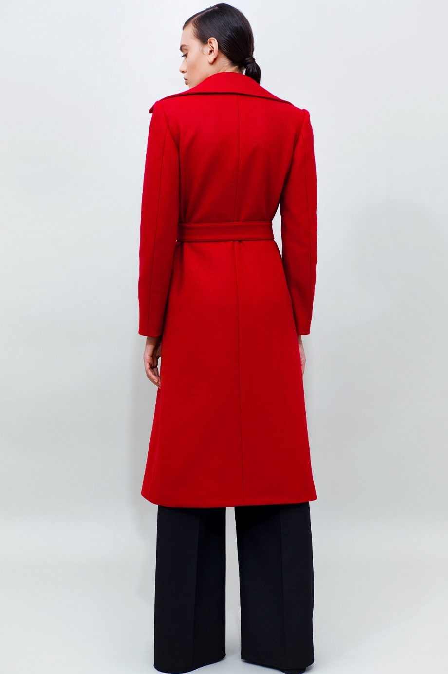 Belted Wool Coat Long Wide Leg Pants