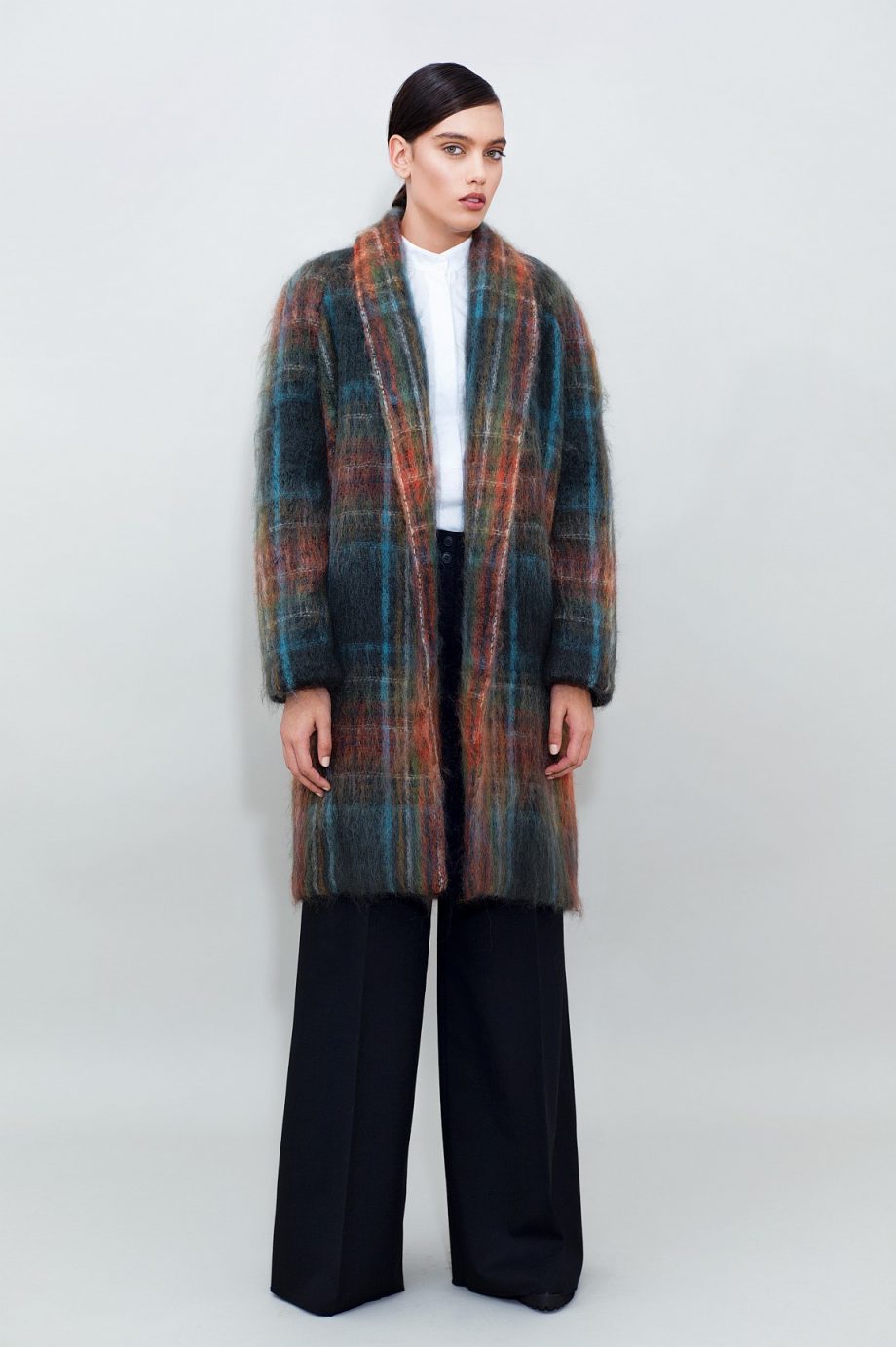 Belted Mohair Coat Long Wide Leg Pants