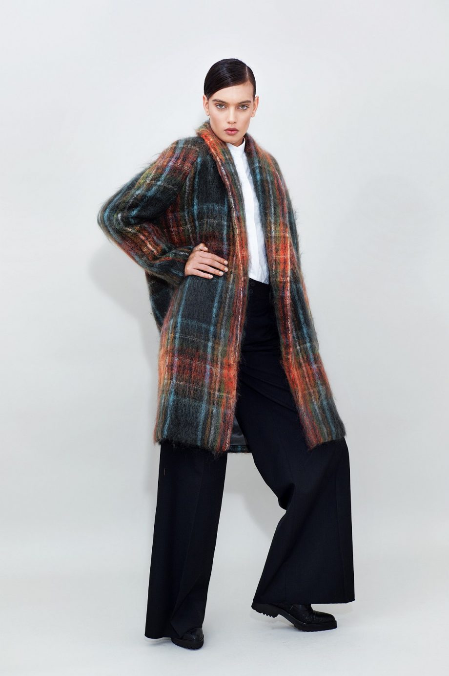 Belted Mohair Coat Long Wide Leg Pants