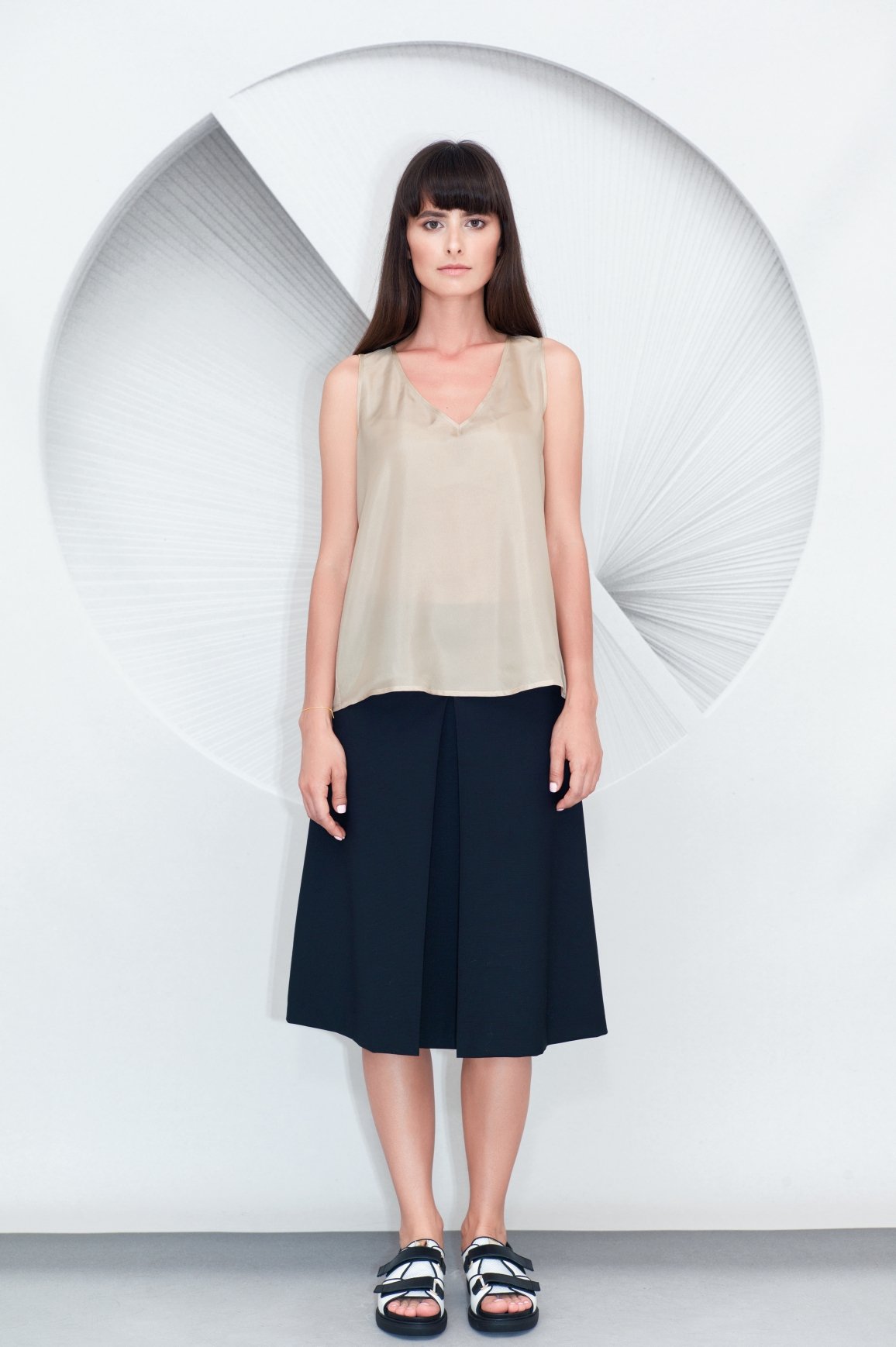 Pleated Culottes Silk Top