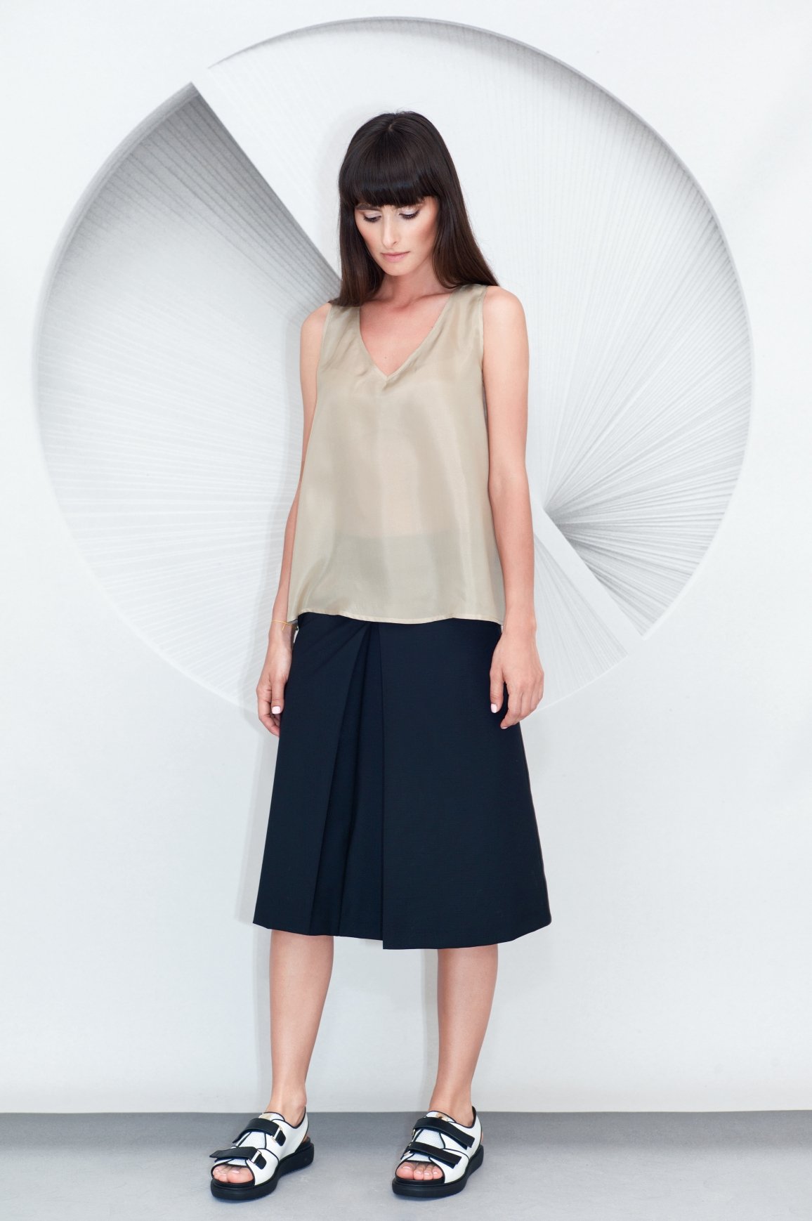 Pleated Culottes Silk Top