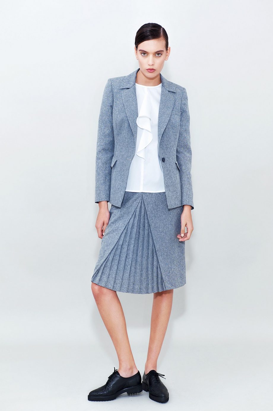 Basic Grey Blazer Grey Midi Pleated Skirt