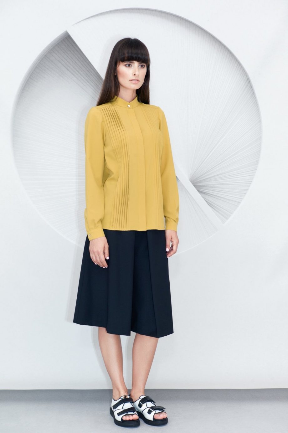 Olive Pleated Shirt Pleated Culottes