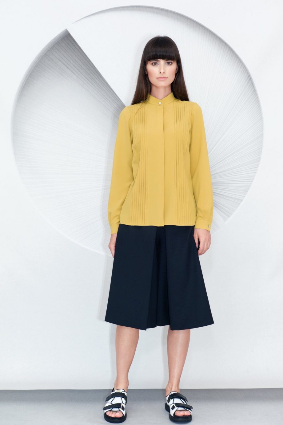 Olive Pleated Shirt Pleated Culottes