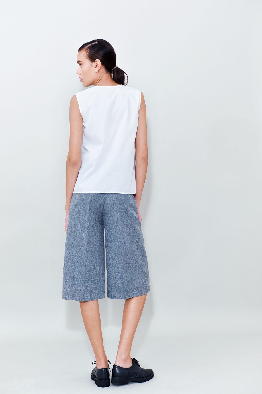 Cotton Pleated Top Grey Cropped Pants