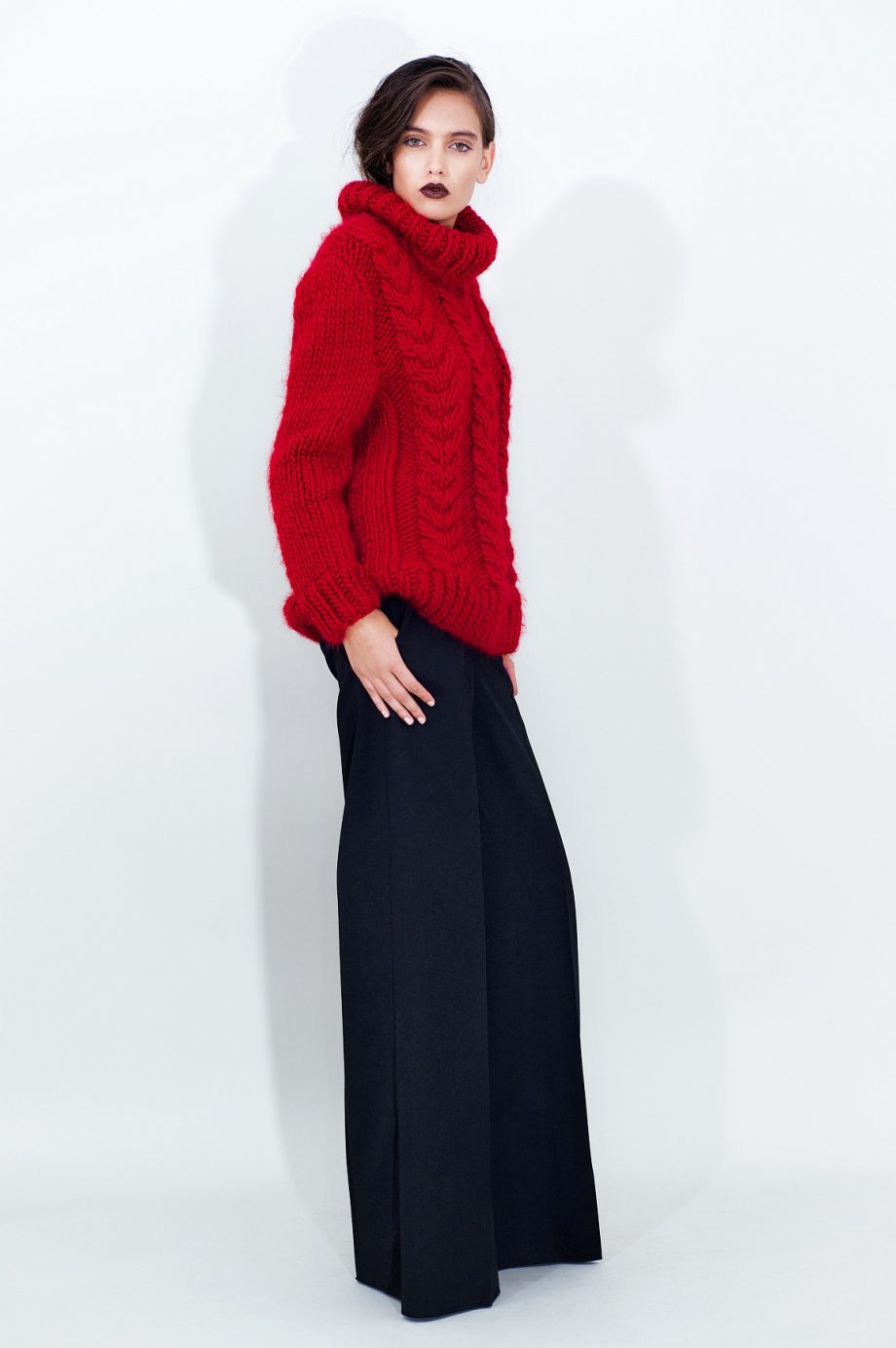Cable Knit Wool Sweater Long Wide Leg Pants