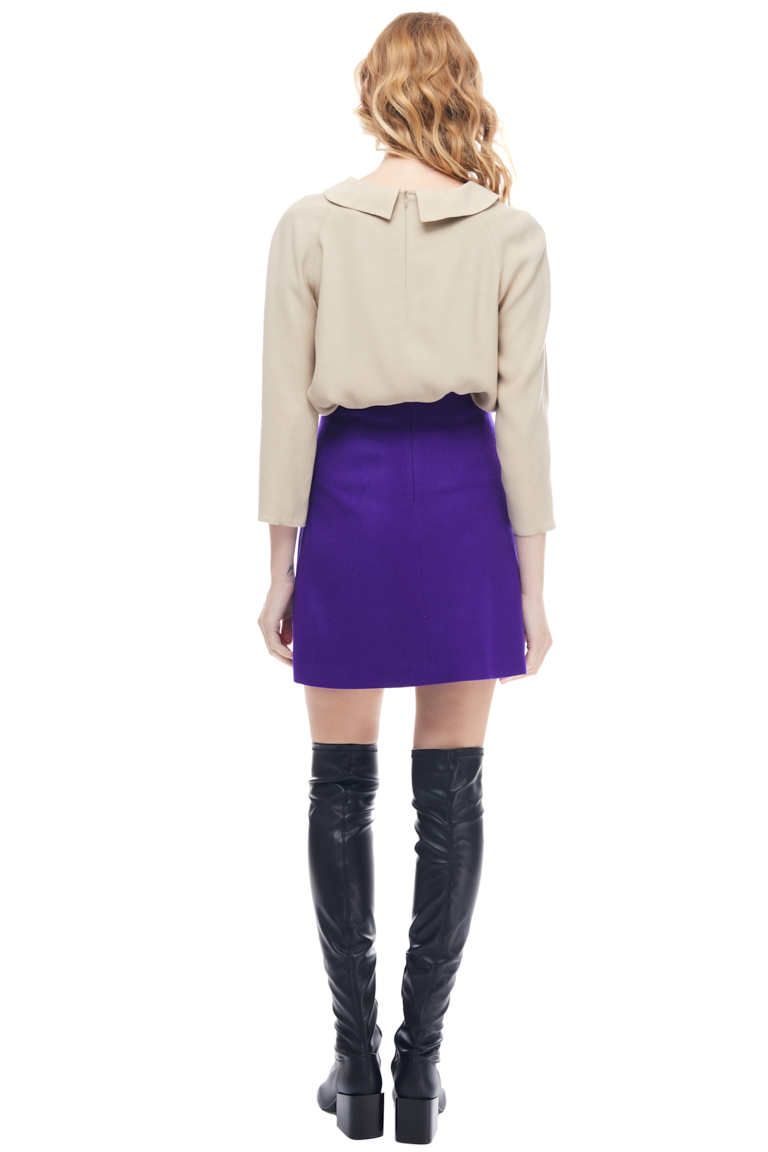 Adele Button Embellished Wool Mini Skirt Back