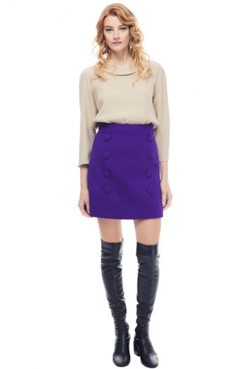 Adele Button Embellished Wool Mini Skirt Front