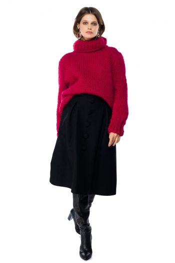 Button Detailed Wool Midi Skirt