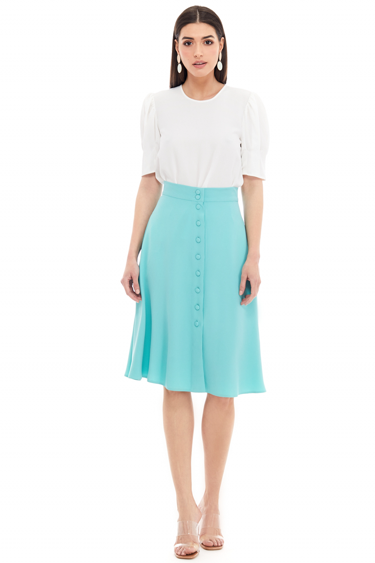 Button Embellished Viscose Midi Skirt