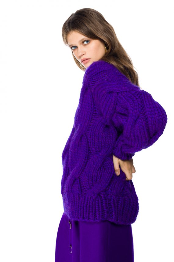 Chunky Cable Knit Wool Sweater - side