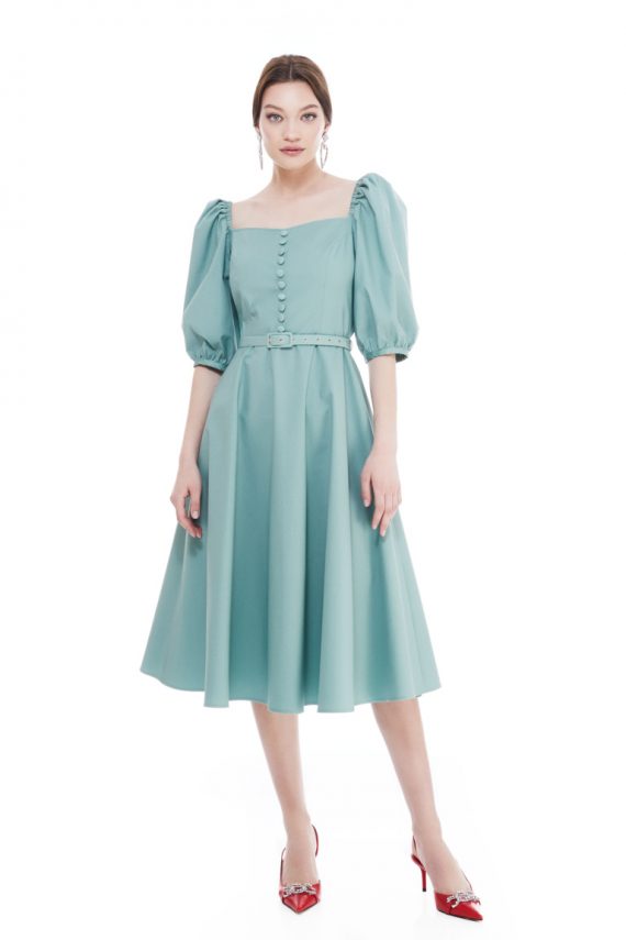 Claudette Blouson Cotton Midi Dress