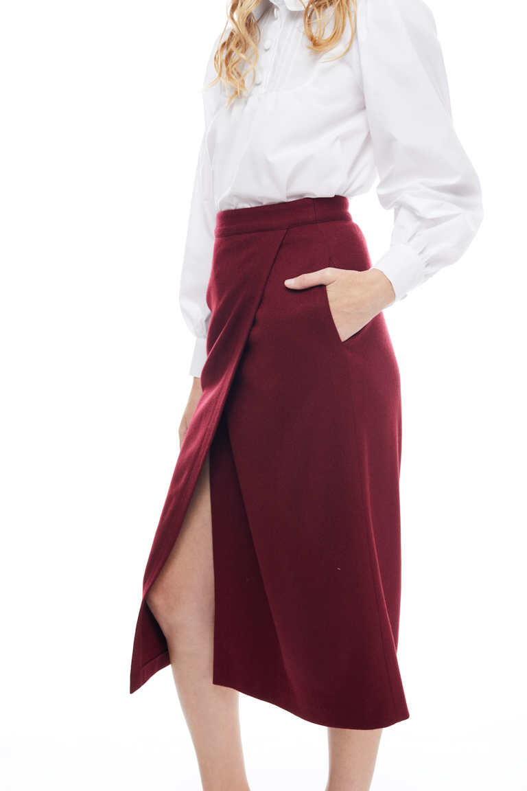 Eugenie Wrap-Effect Wool Skirt American