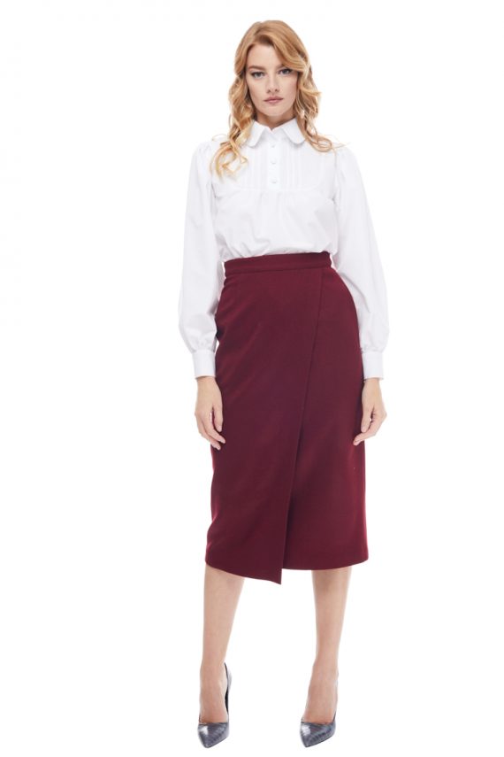 Eugenie Wrap-Effect Wool Skirt Front