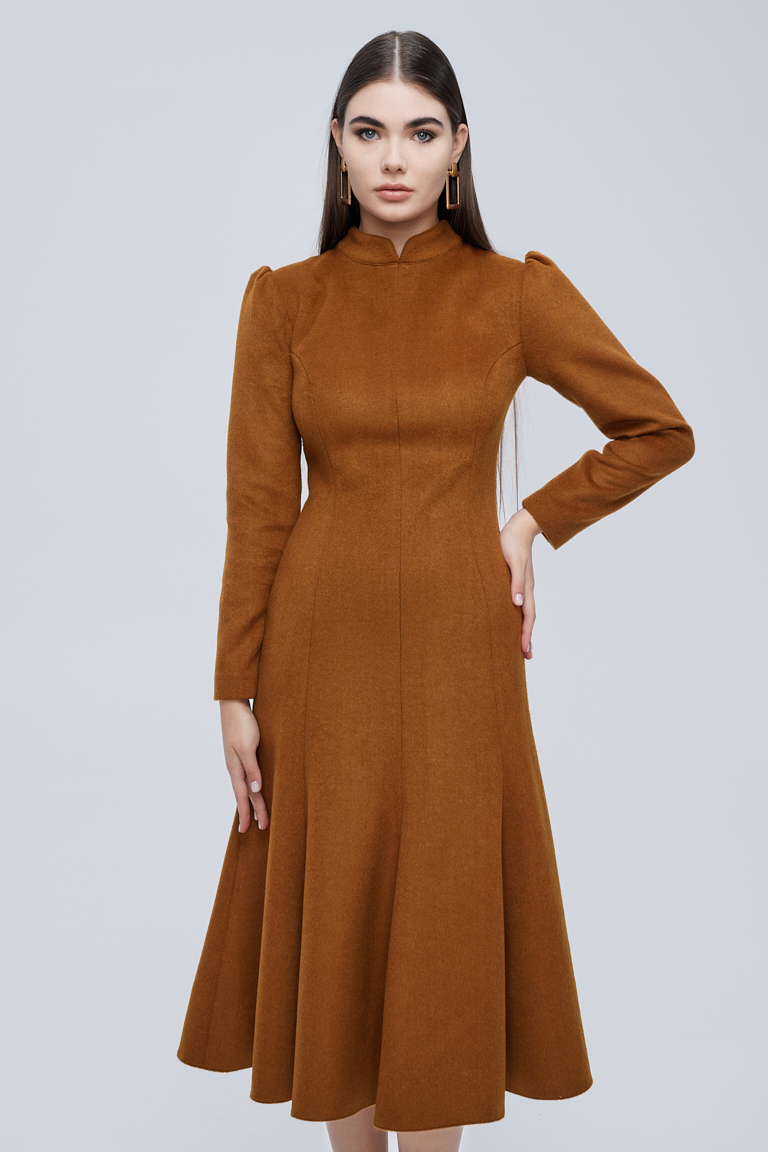 Felice Wool Blend Dress in Caramel - chemistry-studio