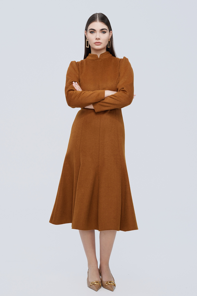 Felice Wool Blend Dress in Caramel - chemistry-studio