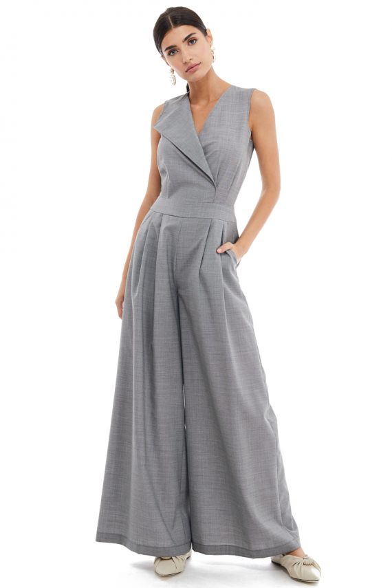 Grey Sleeveless Wool Jumpsuit - back