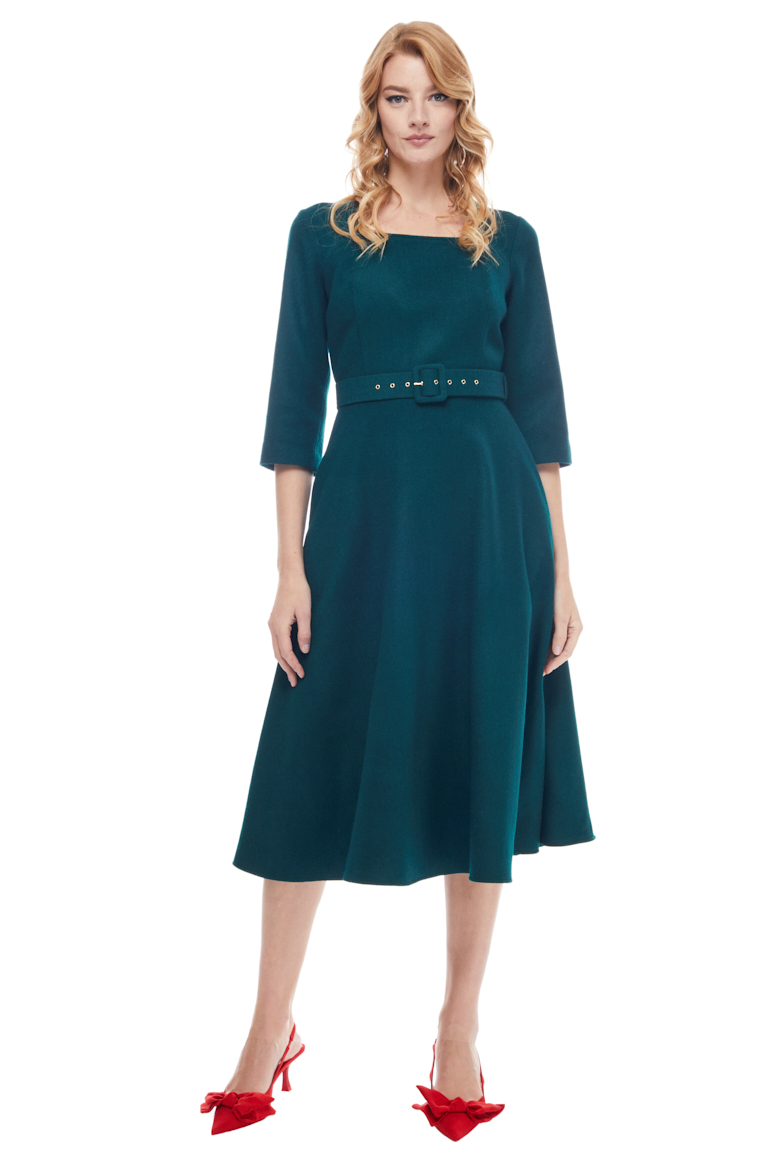 Meghan Belted Wool Dress Front