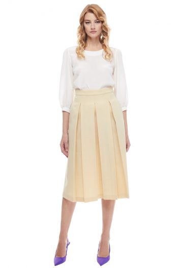 Mia Pleated Wool Skirt Front