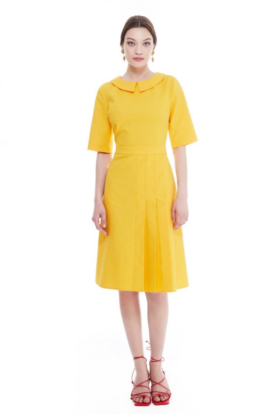 Miriam Pleated Cotton Midi Dress