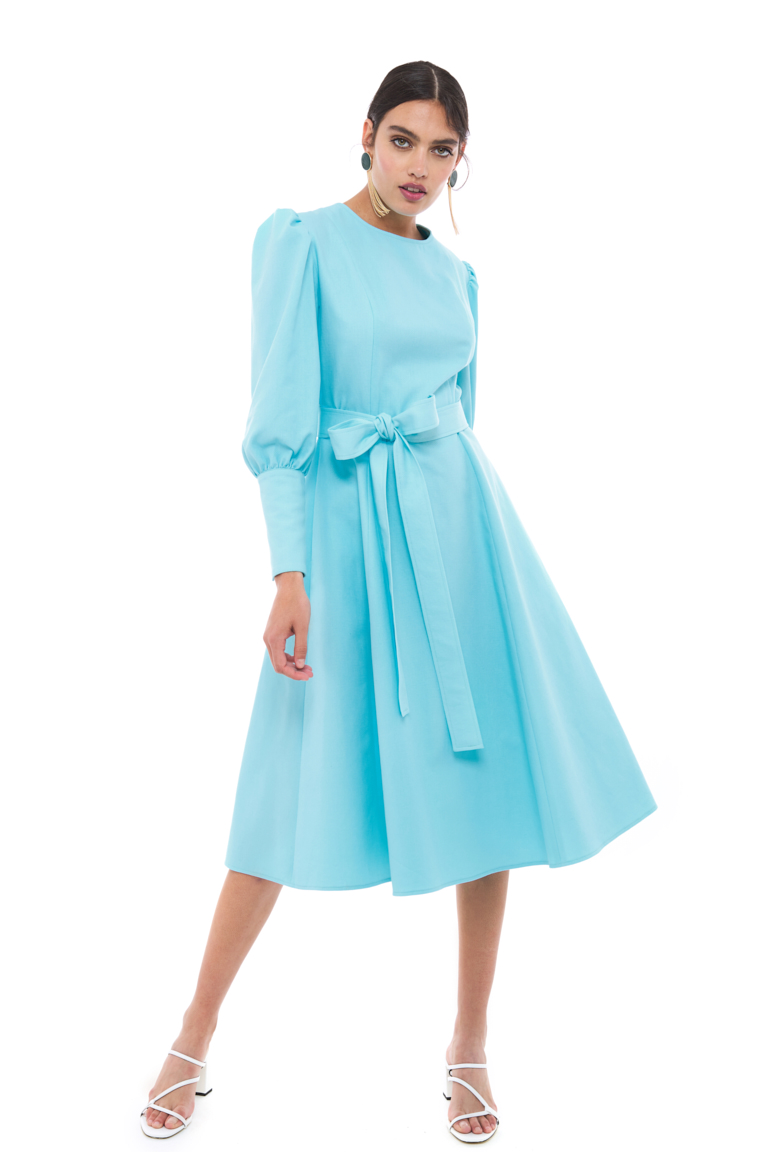 Puff Sleeve Cotton Midi Dress - chemistry-studio