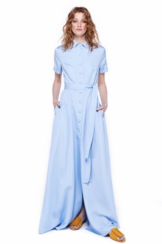 Belted Viscose Silk Blend Maxi Dress