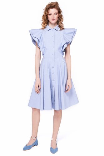 Rochie midi cu volane, din bumbac