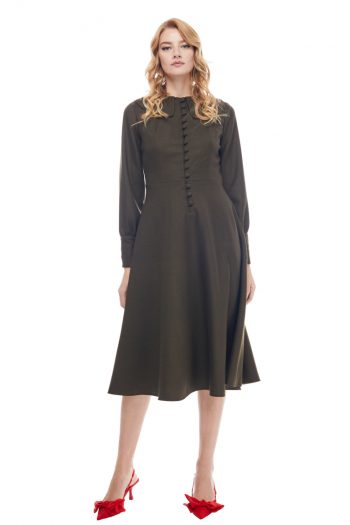 Windsor Button Embellised Wool Dress Front